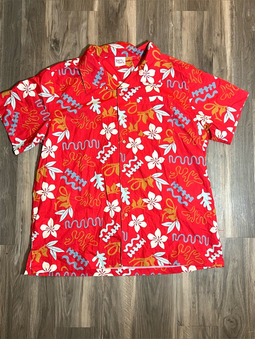 Barefoot In Paradise Button Shirt Men’s Size XXL Red Floral Hawaiian Tropical